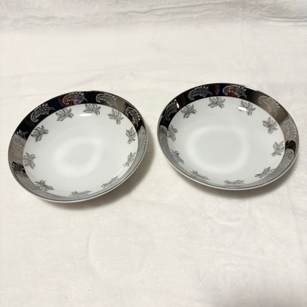 Cheltenham “White Feather” Bowls – Set of 2 | Silver Trim | Vintage Fine China